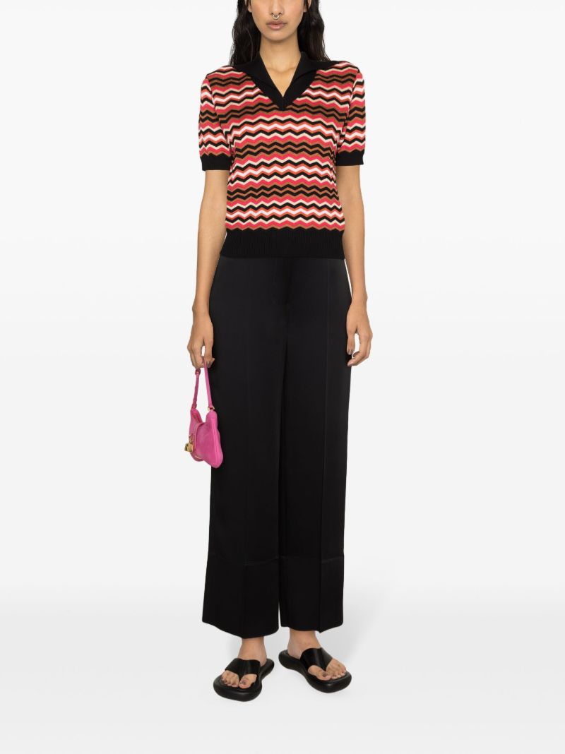 Black Zigzag-woven Polo Top