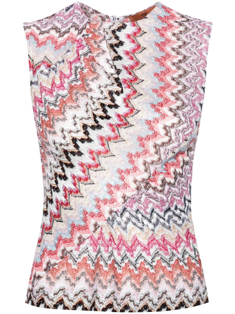 Pink Zigzag-woven Tank Top