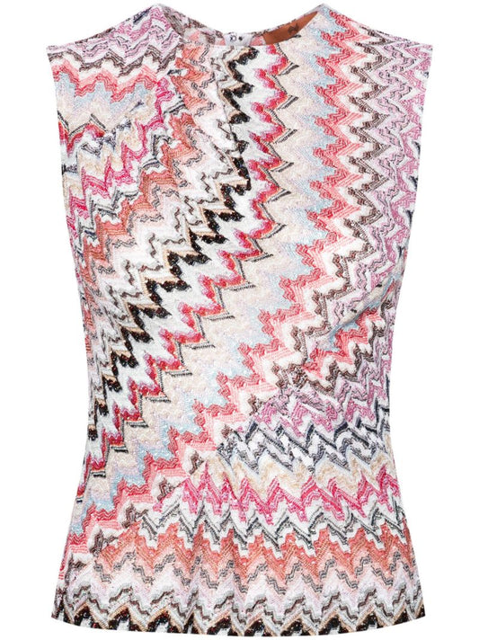 Pink Zigzag-woven Tank Top