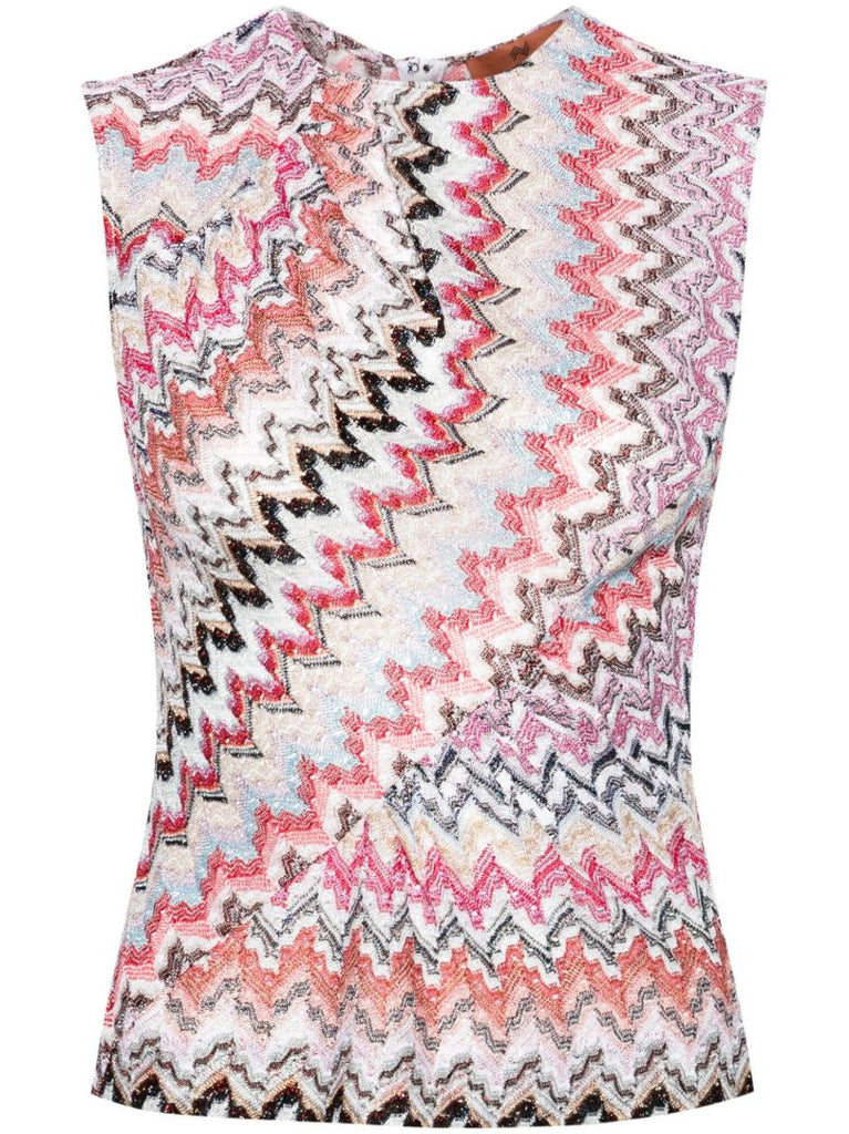 Pink Zigzag-woven Tank Top