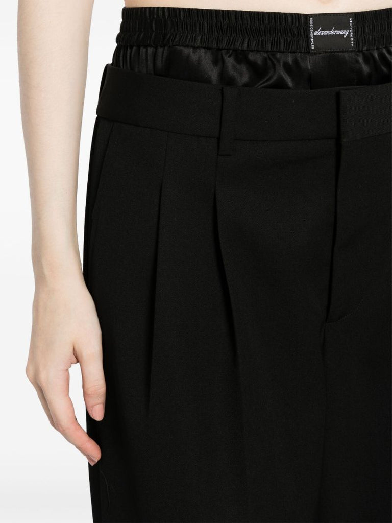 Black Layered-waist Wool Trousers