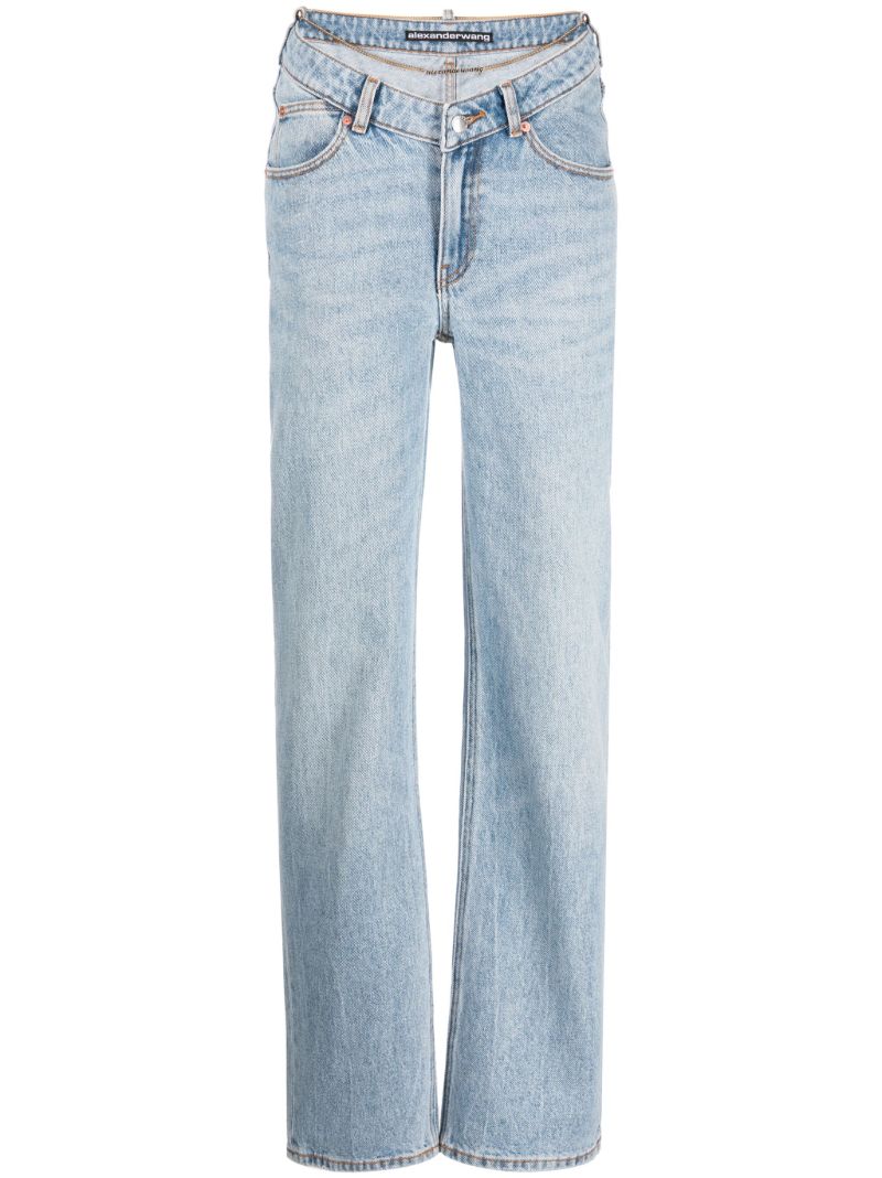 Blue Chain-belt Straight-leg Jeans