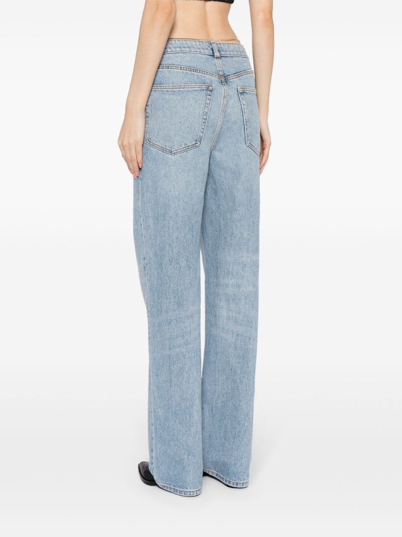 Blue Chain-belt Straight-leg Jeans