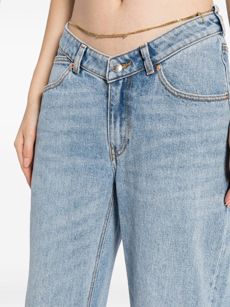Blue Chain-belt Straight-leg Jeans