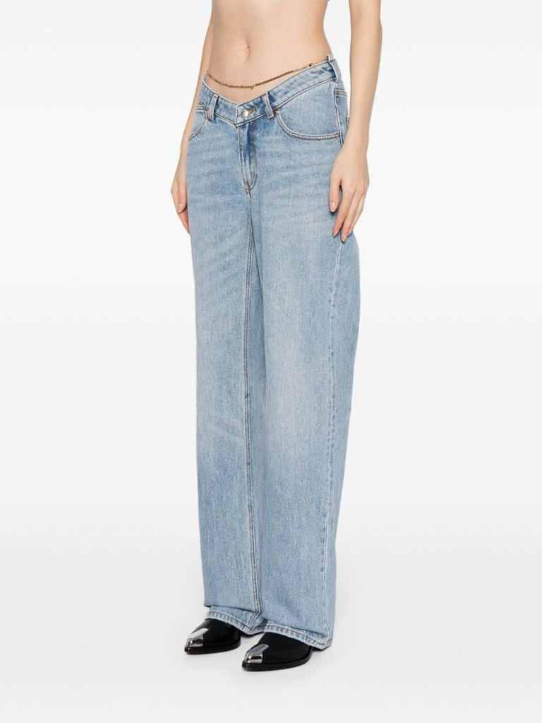 Blue Chain-belt Straight-leg Jeans