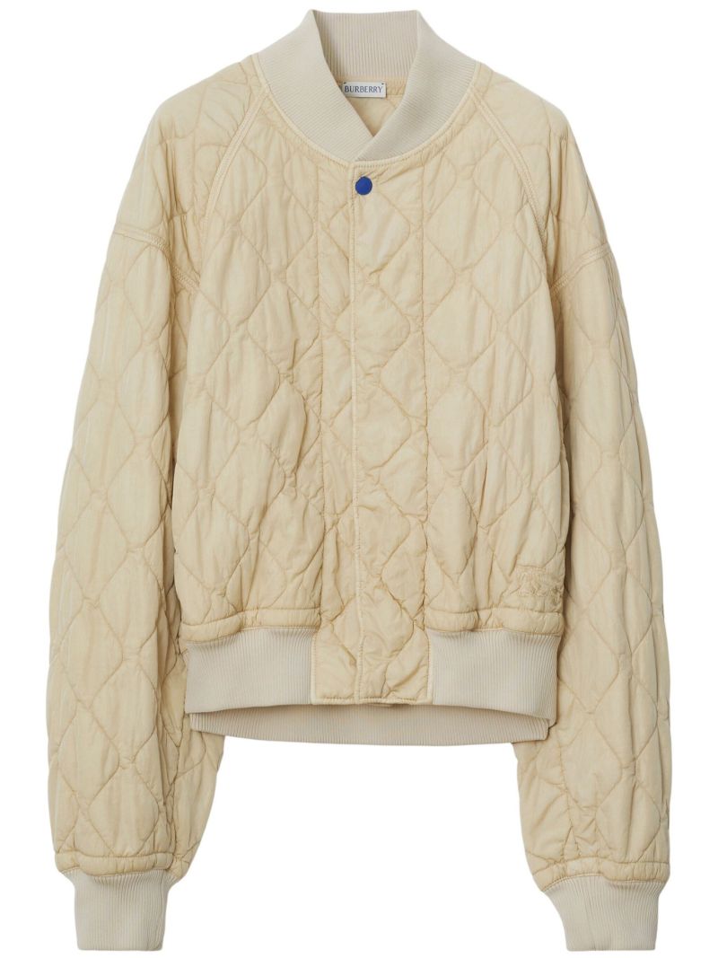 Neutral Diamond-quilted Bomber Jacket