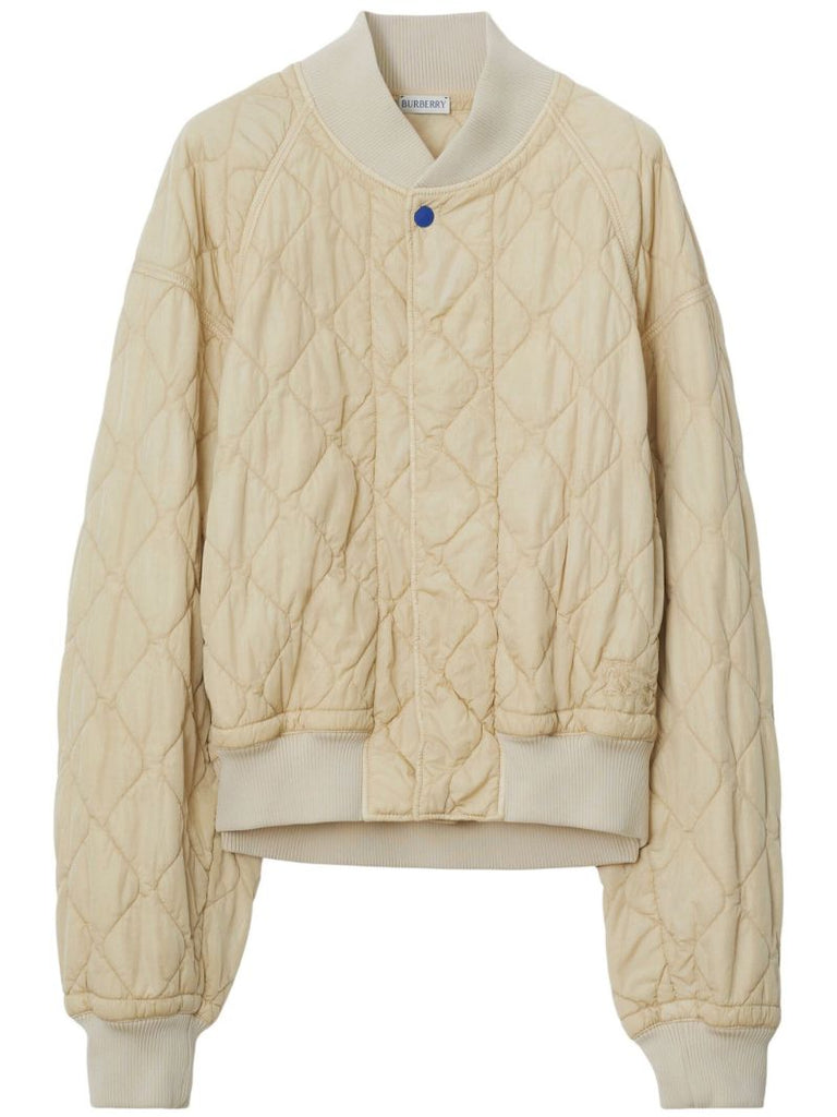 Neutral Diamond-quilted Bomber Jacket