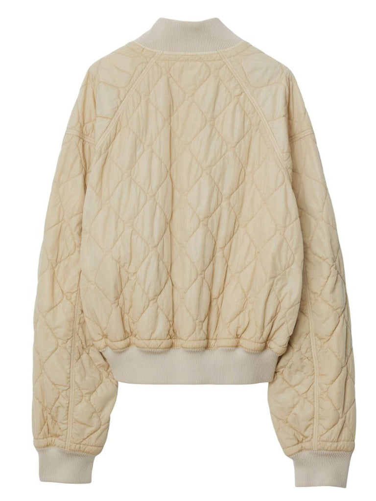 Neutral Diamond-quilted Bomber Jacket