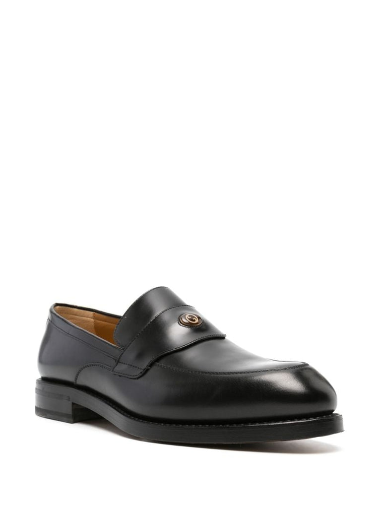 Black Interlocking G Leather Loafers