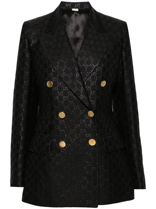 Black Gg-jacquard Double-breasted Wool Blazer