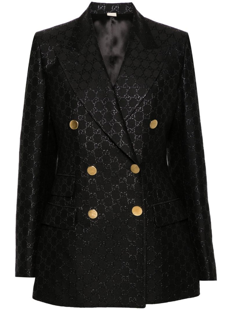 Black Gg-jacquard Double-breasted Wool Blazer
