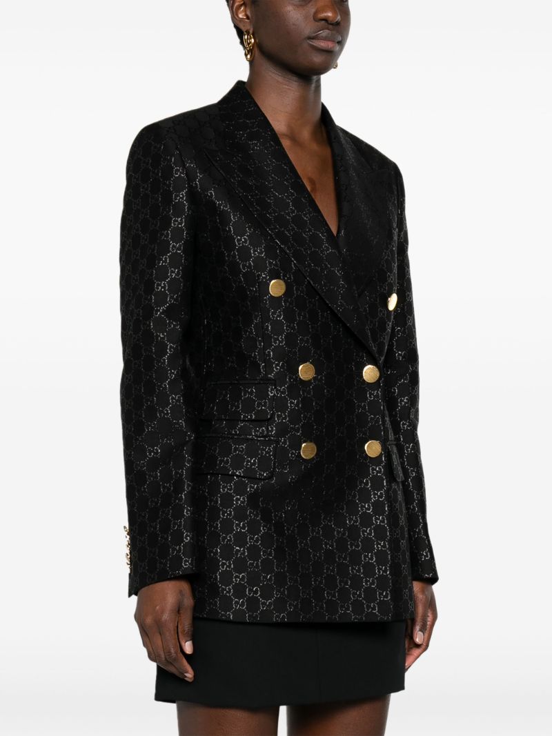Black Gg-jacquard Double-breasted Wool Blazer