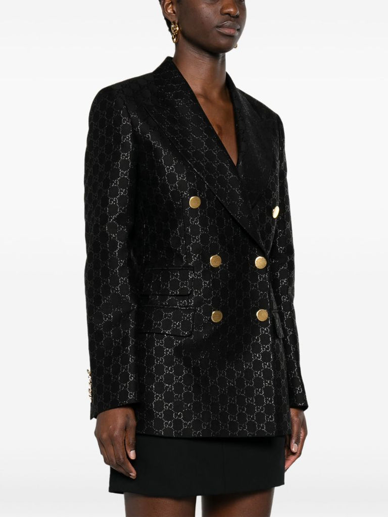 Black Gg-jacquard Double-breasted Wool Blazer