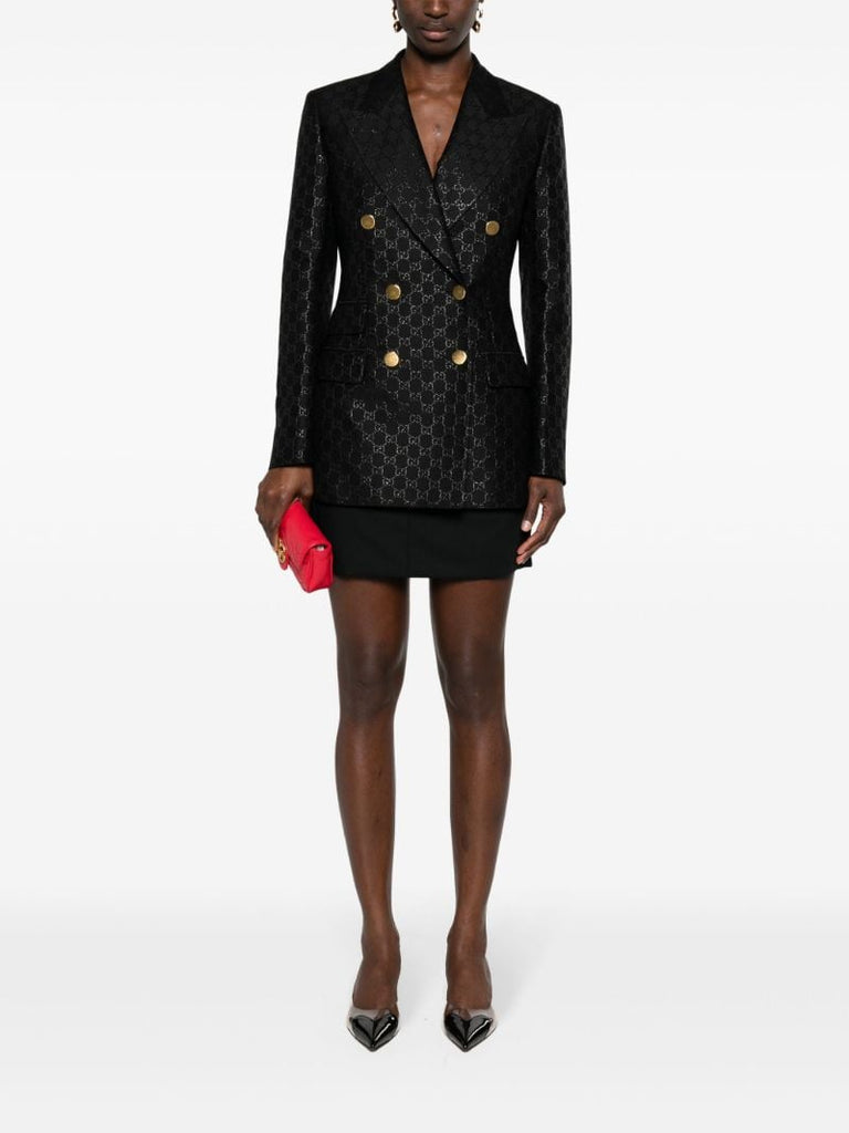 Black Gg-jacquard Double-breasted Wool Blazer