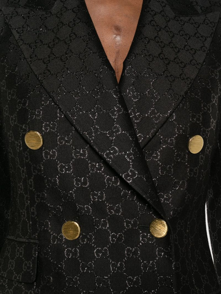 Black Gg-jacquard Double-breasted Wool Blazer
