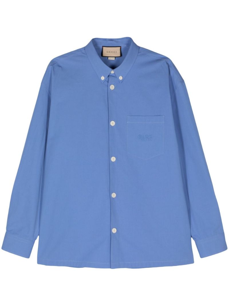 Blue Logo-embroidered Cotton Shirt
