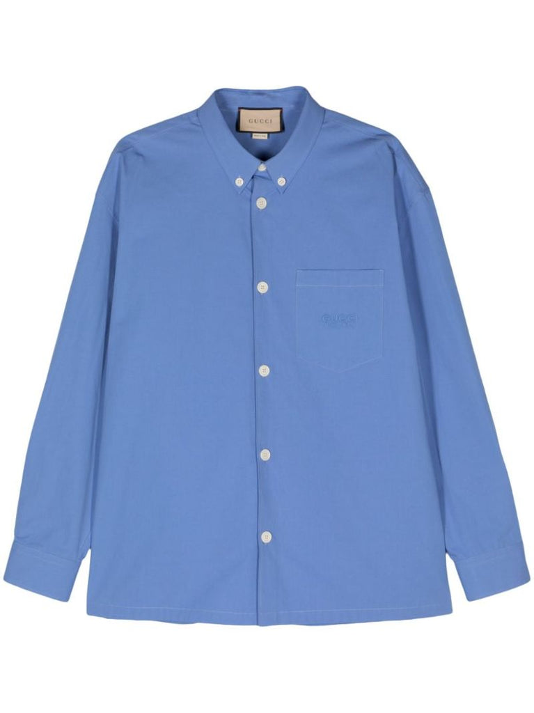 Blue Logo-embroidered Cotton Shirt