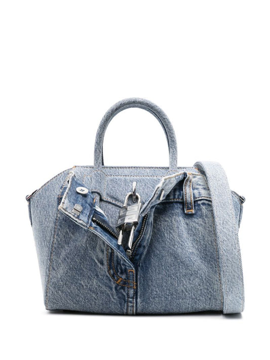 Blue Antigona Lock Denim Tote Bag