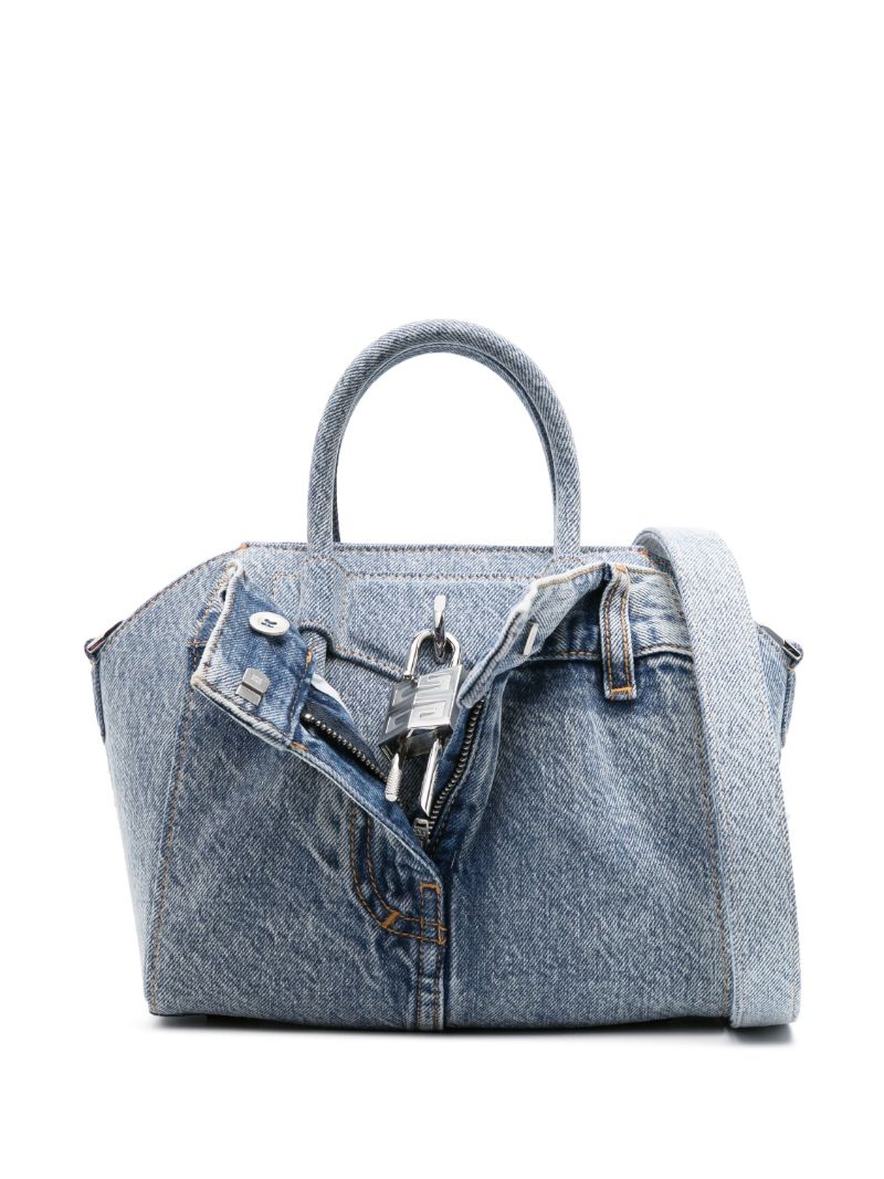Blue Antigona Lock Denim Tote Bag