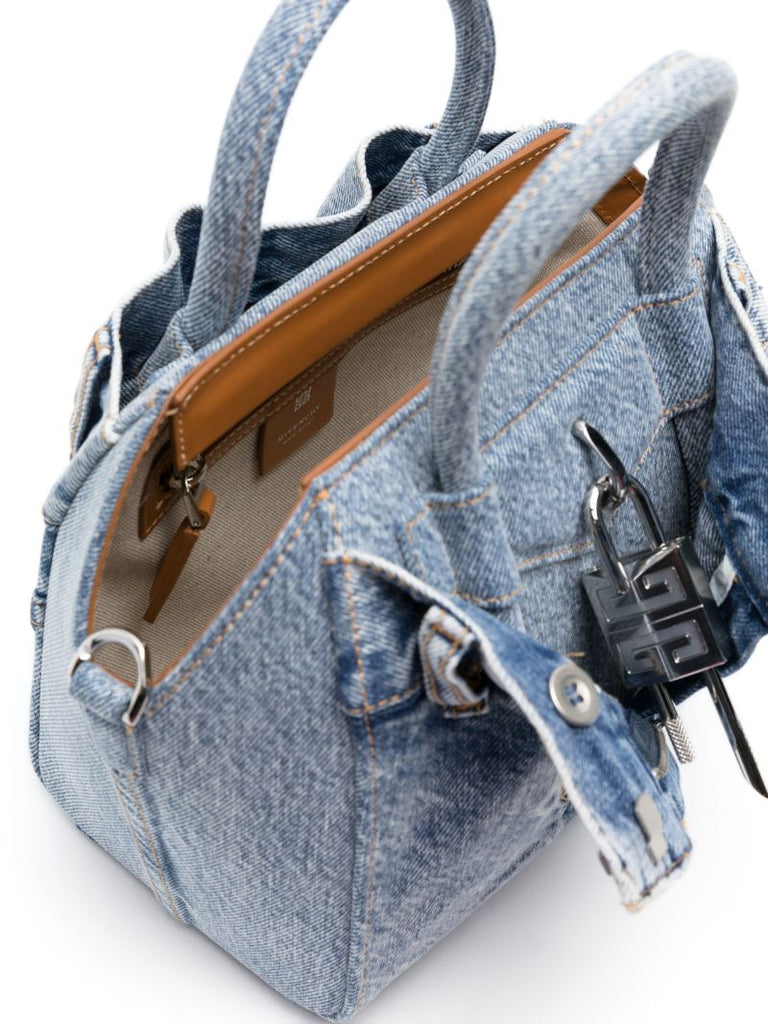 Blue Antigona Lock Denim Tote Bag