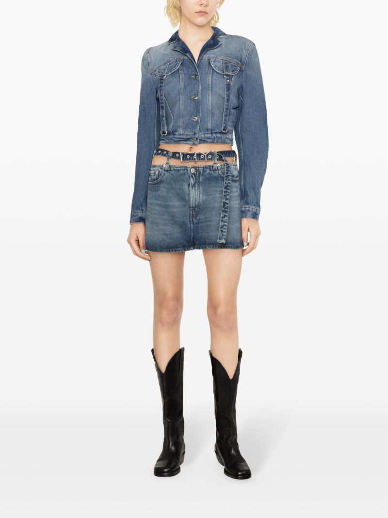 Blue Strap-detail Cropped Denim Jacket