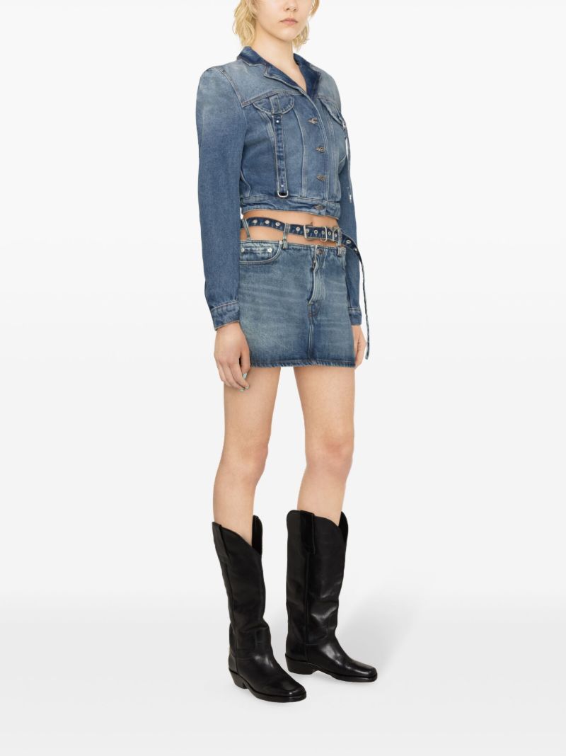 Blue Strap-detail Cropped Denim Jacket