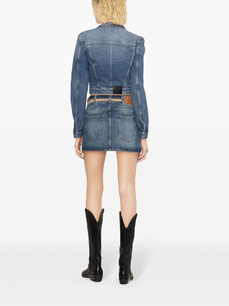 Blue Strap-detail Cropped Denim Jacket