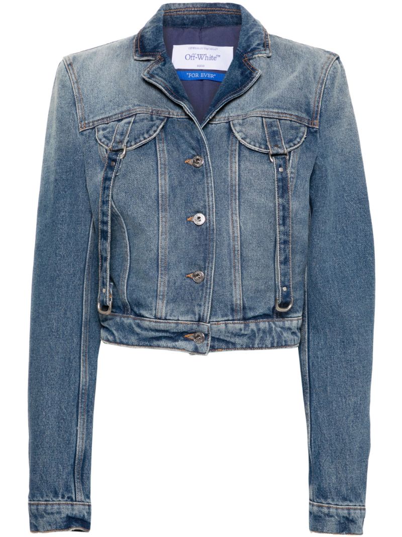 Blue Strap-detail Cropped Denim Jacket