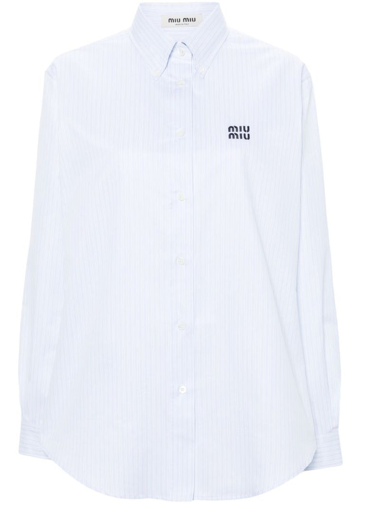 Blue Logo-embroidery Striped Shirt