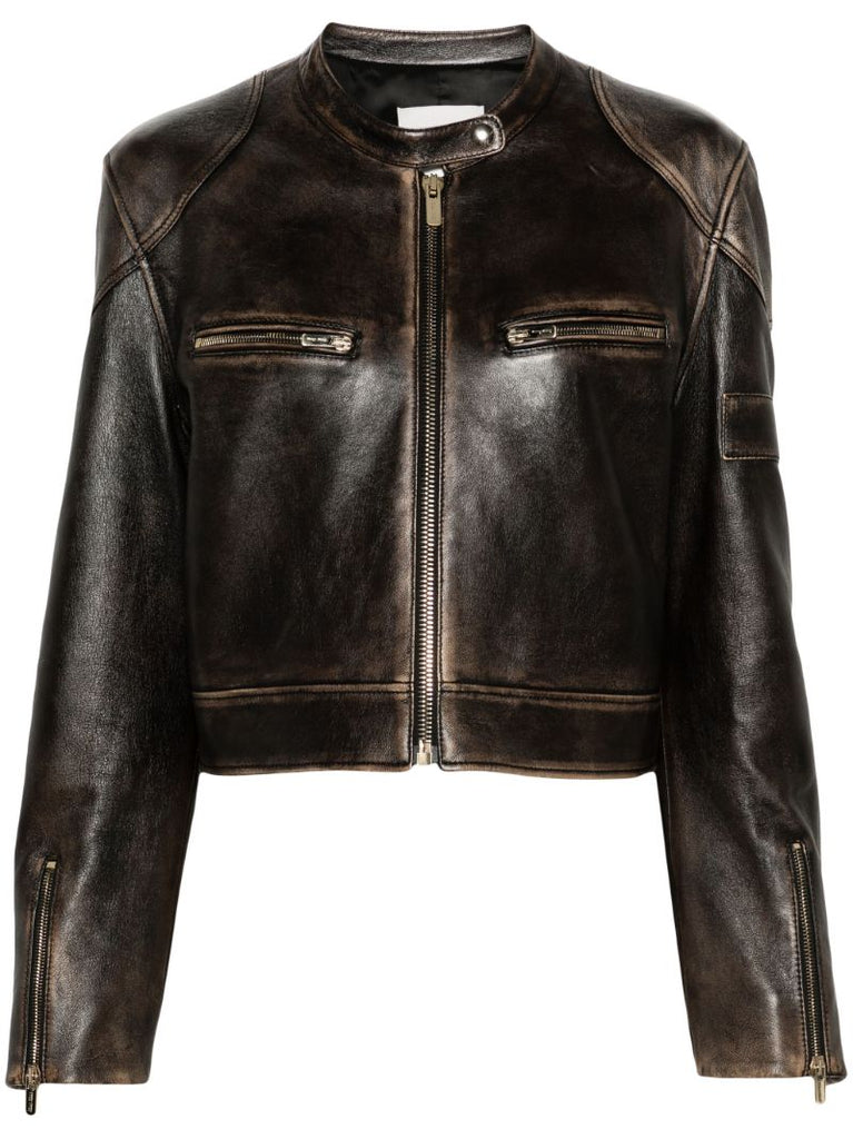 Brown Cropped Leather Jacket