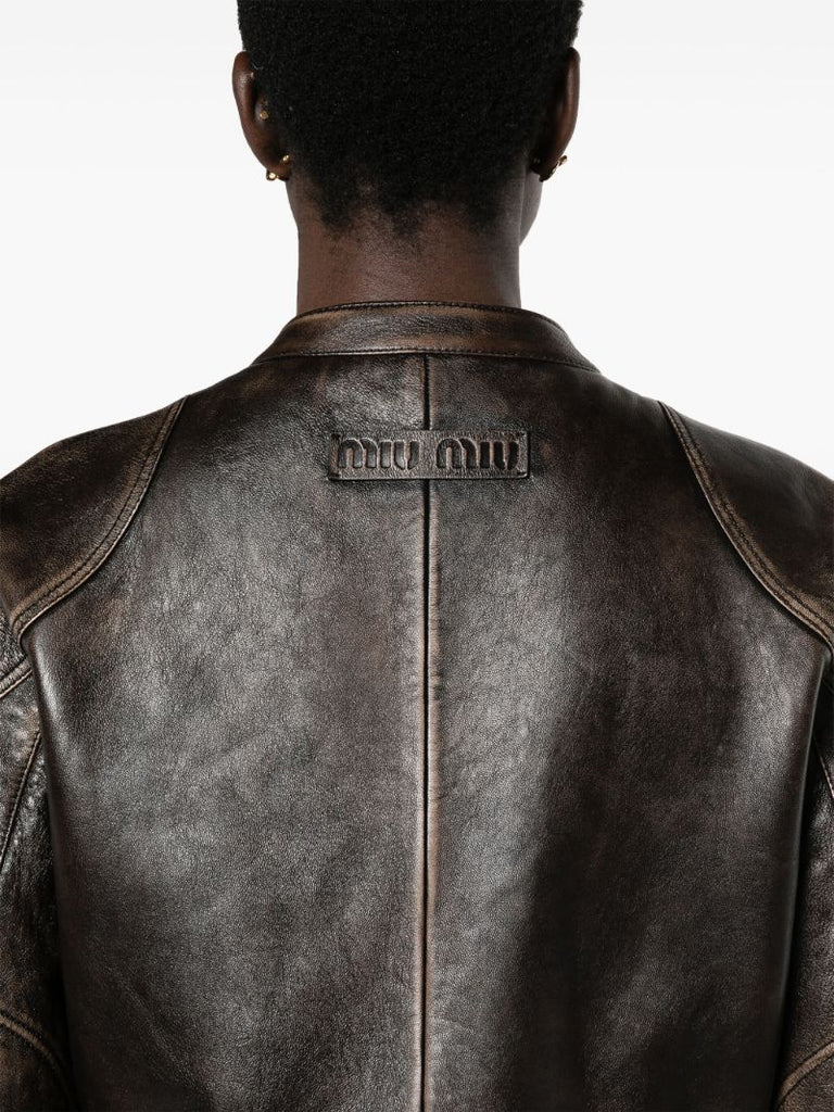Brown Cropped Leather Jacket