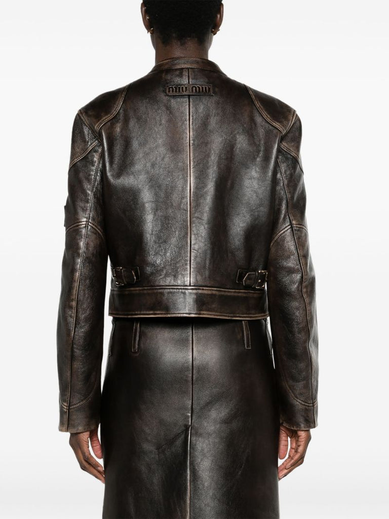 Brown Cropped Leather Jacket
