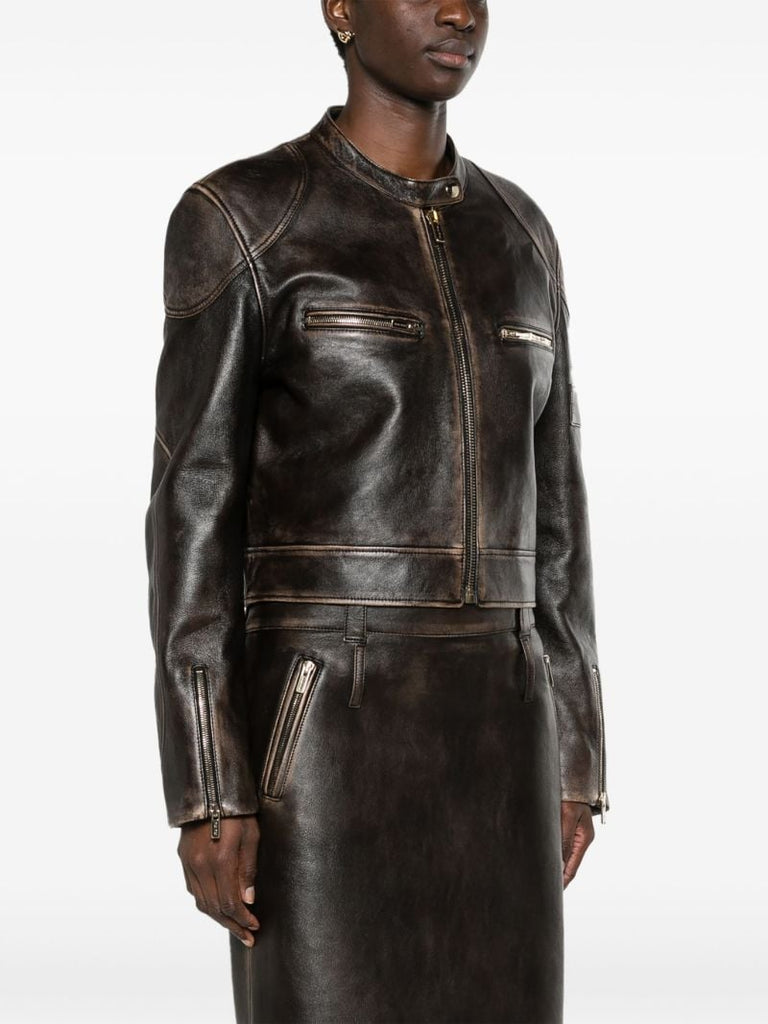 Brown Cropped Leather Jacket