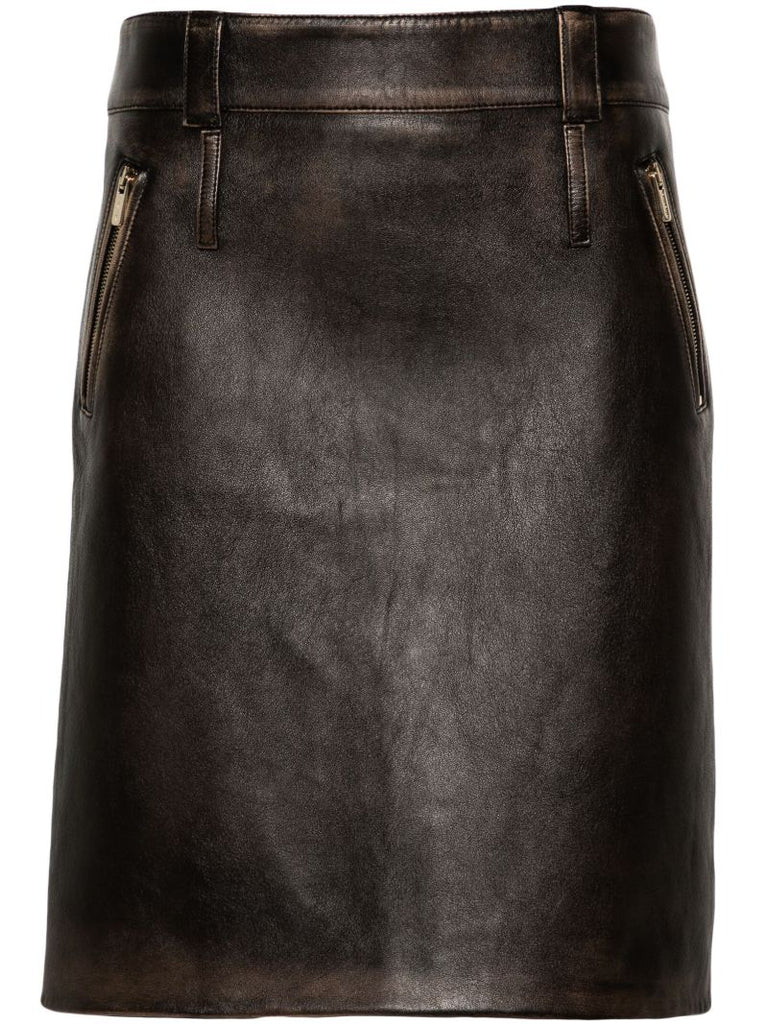Brown Leather Pencil Skirt