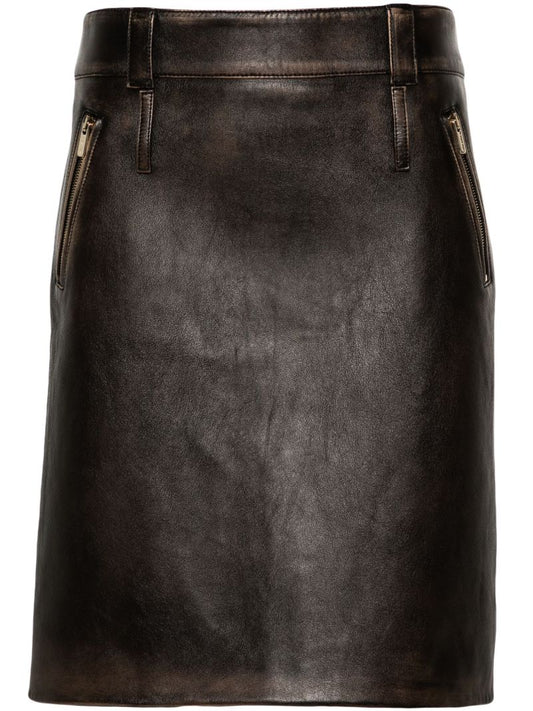 Brown Leather Pencil Skirt