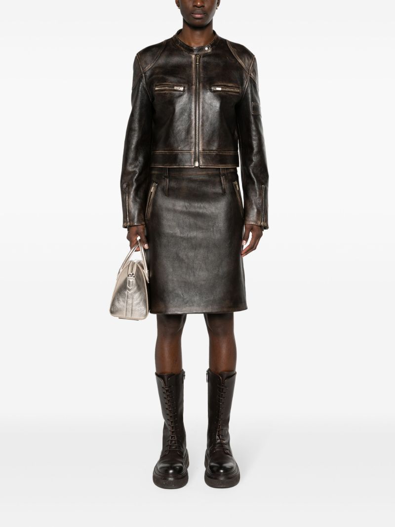 Brown Leather Pencil Skirt