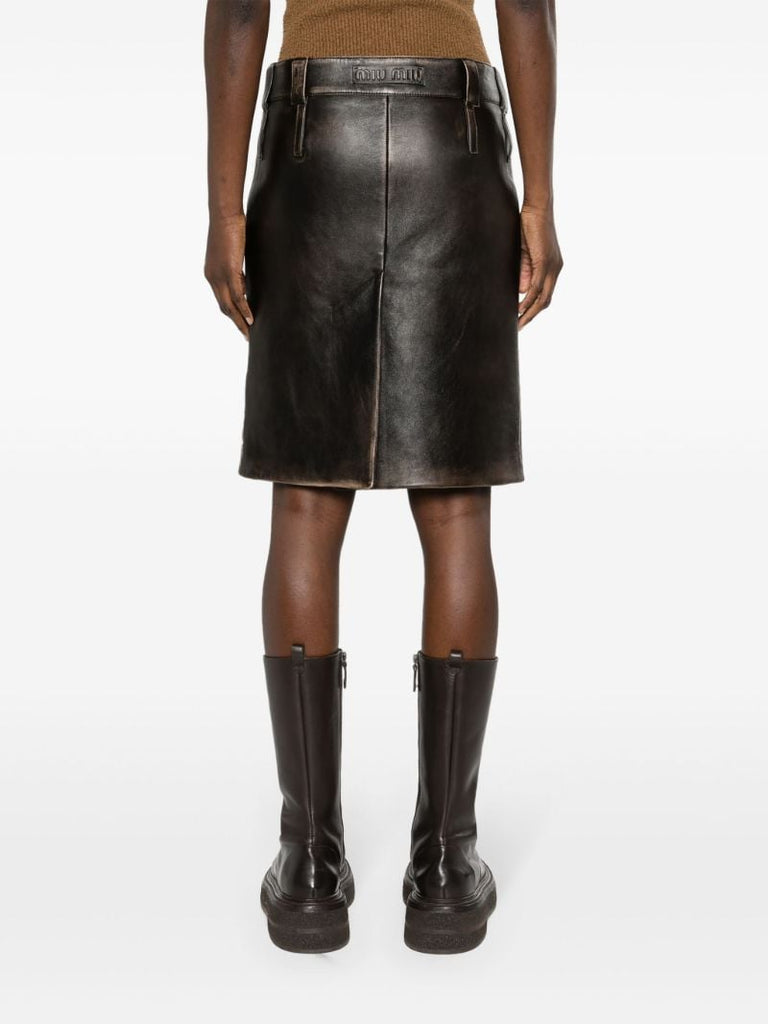Brown Leather Pencil Skirt