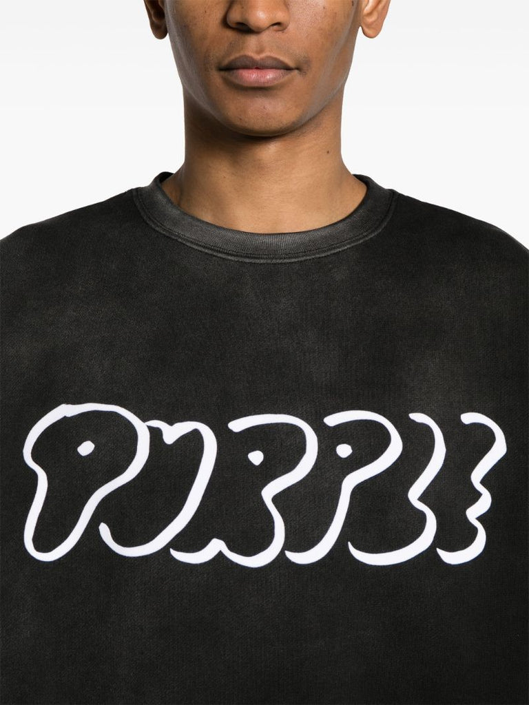 Black Logo-flocked Cotton Sweatshirt