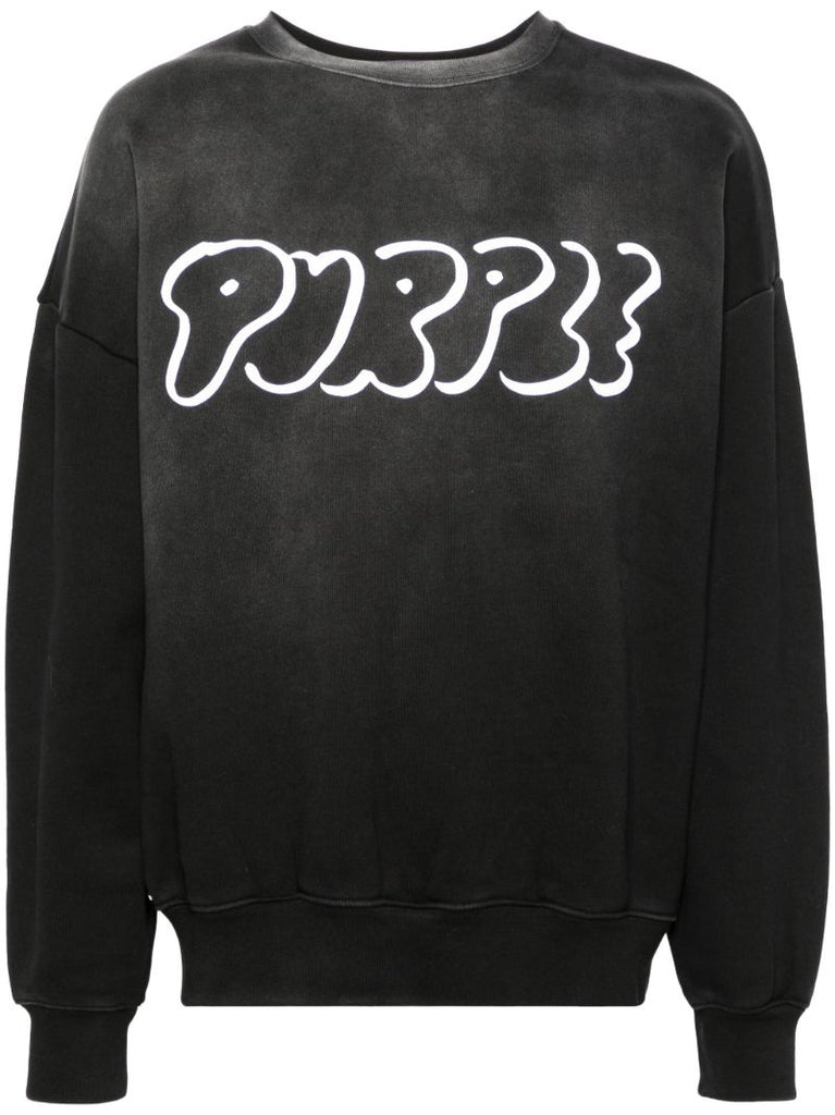 Black Logo-flocked Cotton Sweatshirt