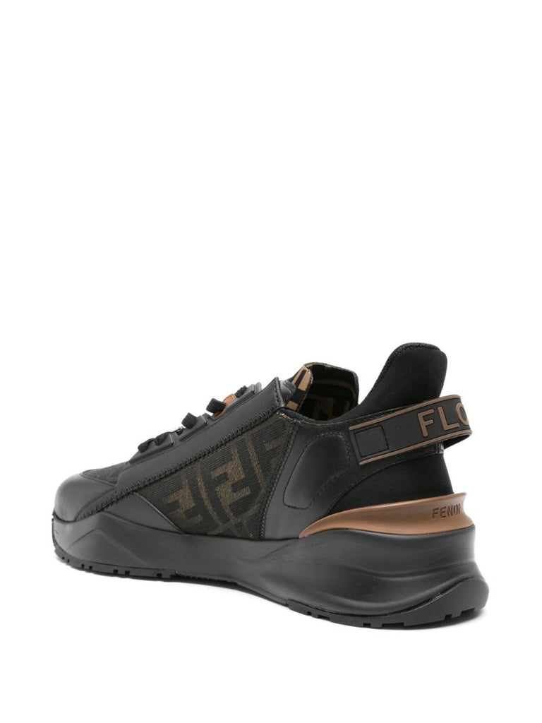 Black Flow Ff-jacquard Leather Sneakers