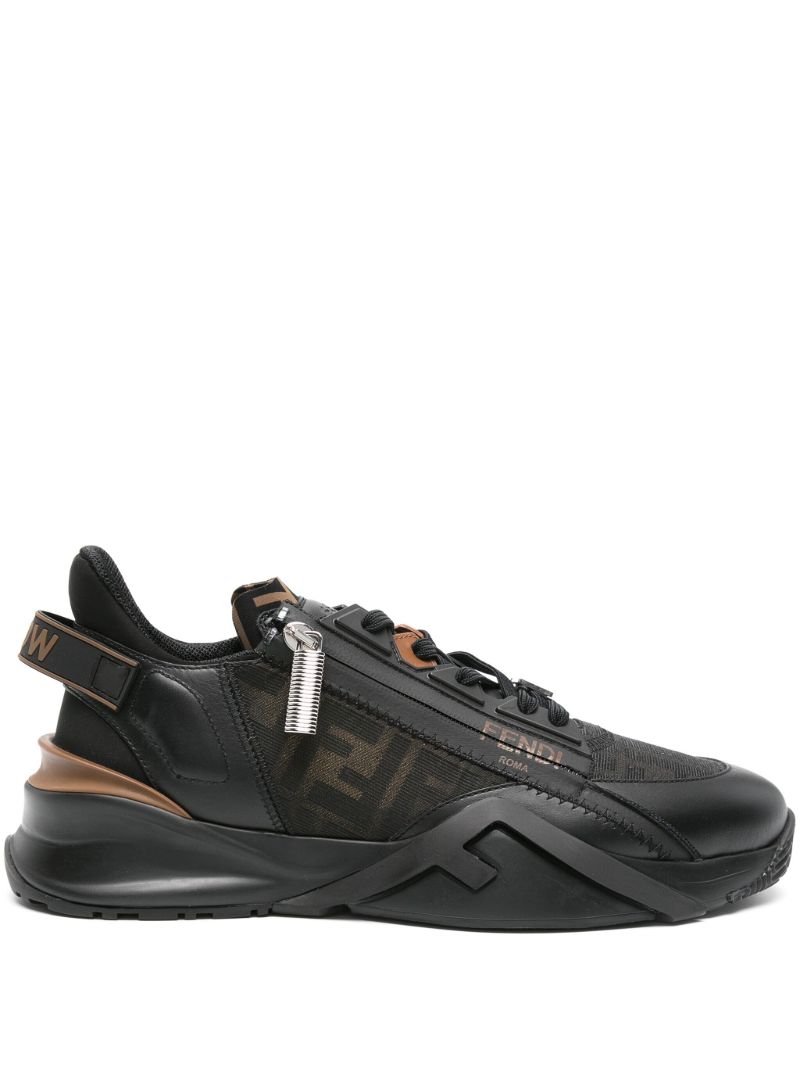 Black Flow Ff-jacquard Leather Sneakers