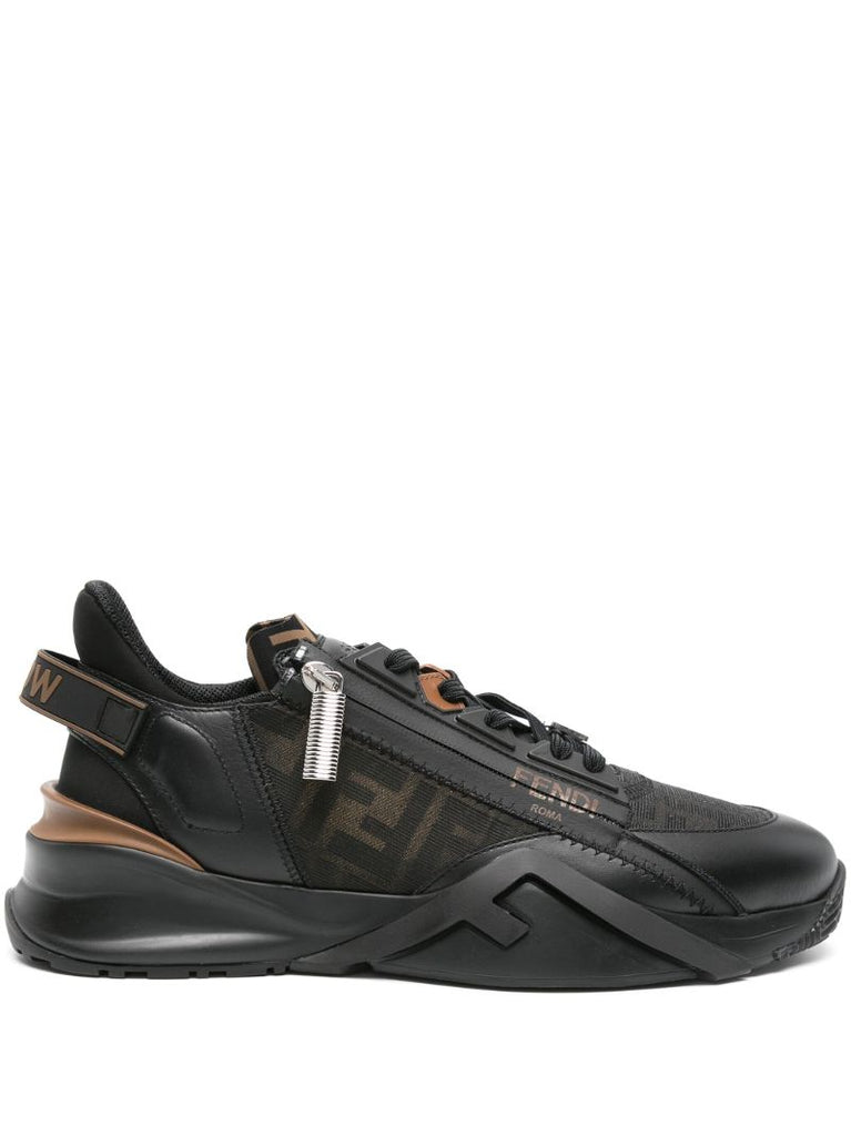 Black Flow Ff-jacquard Leather Sneakers