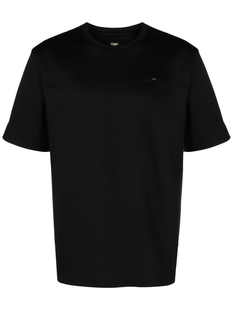 Black Fendi Roma-appliquÃ_x0083_Â© Cotton T-shirt