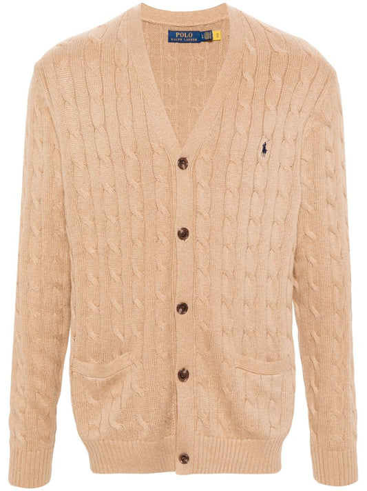 Brown Polo Pony Cable-knit Cardigan