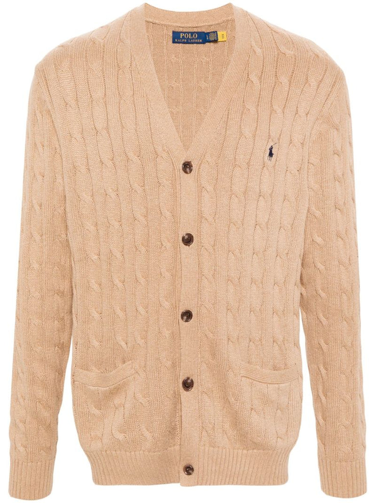 Brown Polo Pony Cable-knit Cardigan