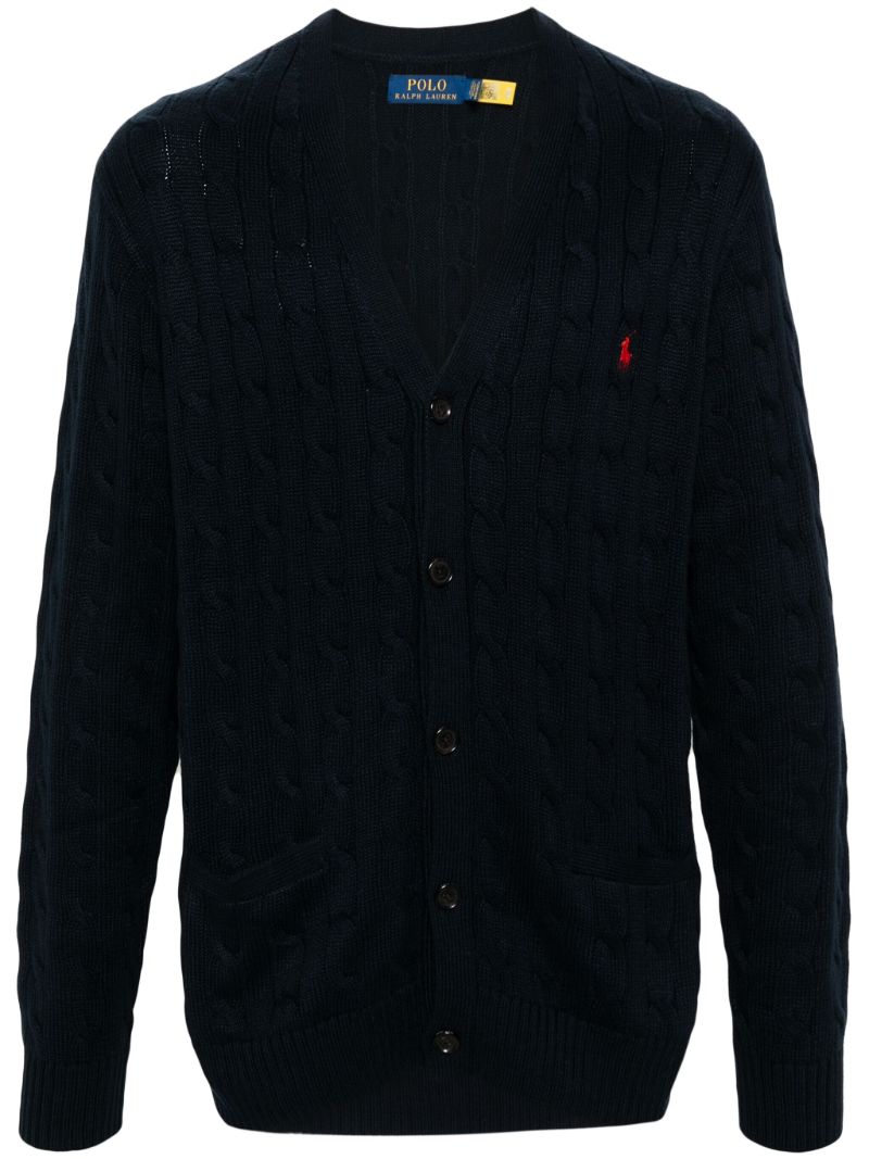 Blue Logo Embroidered Cable Knit Cardigan