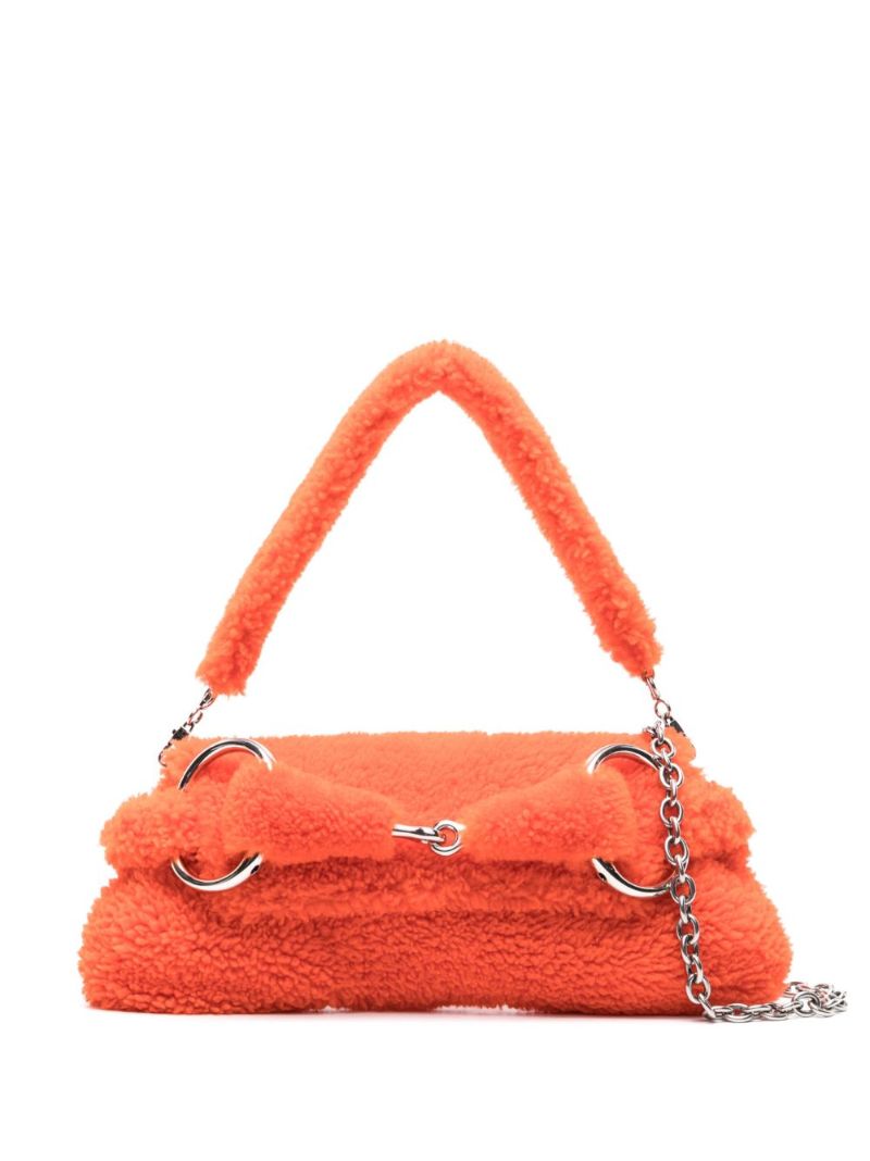 Orange New Horsebit Shearling Shoulder Bag