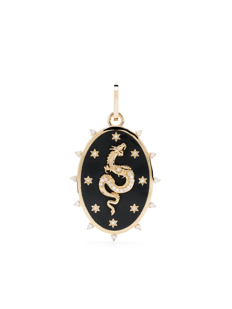 14k Yellow Gold Dragon Diamond Pendant