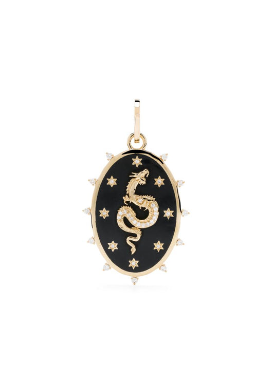 14k Yellow Gold Dragon Diamond Pendant