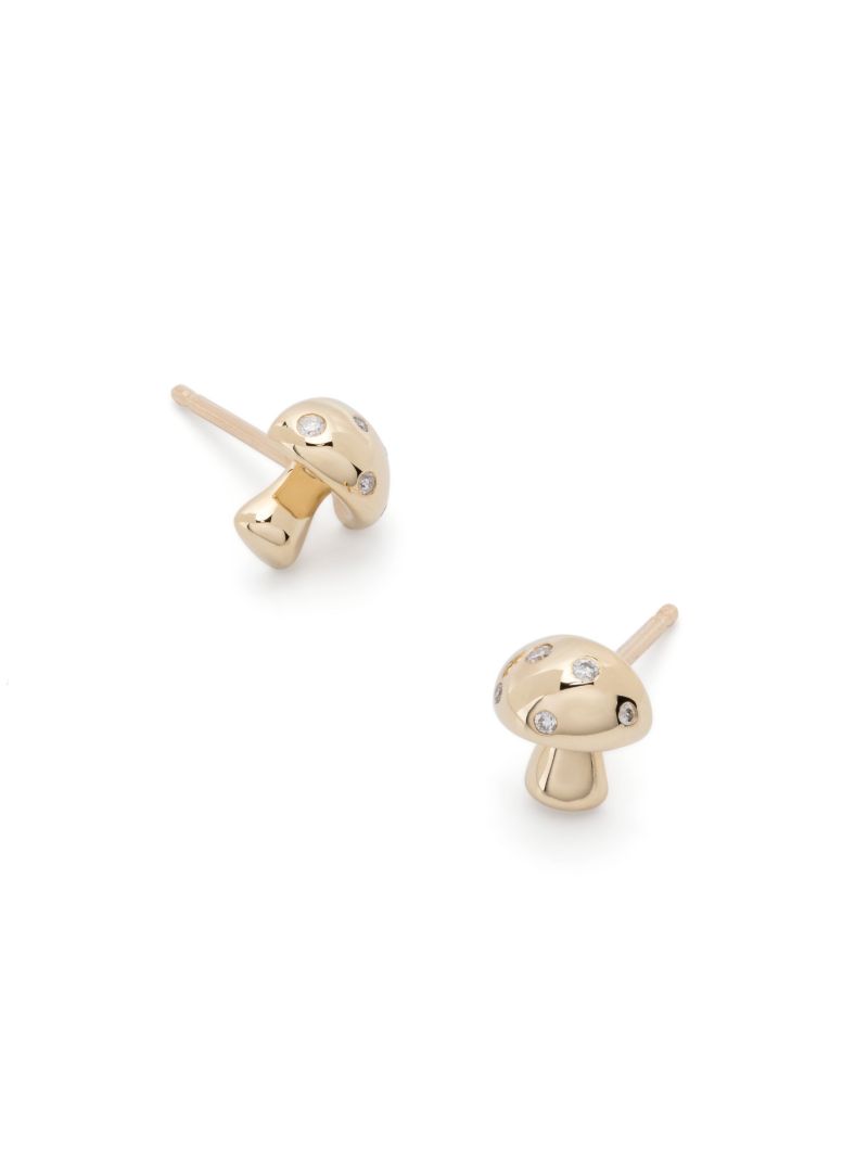 14k Yellow Gold Enchanted Mushroom Diamond Earrings